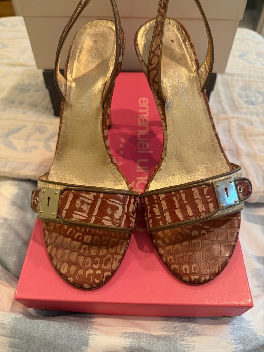 Vintage Emanuel Ungaro Brown Croc-Print Slingback Heels